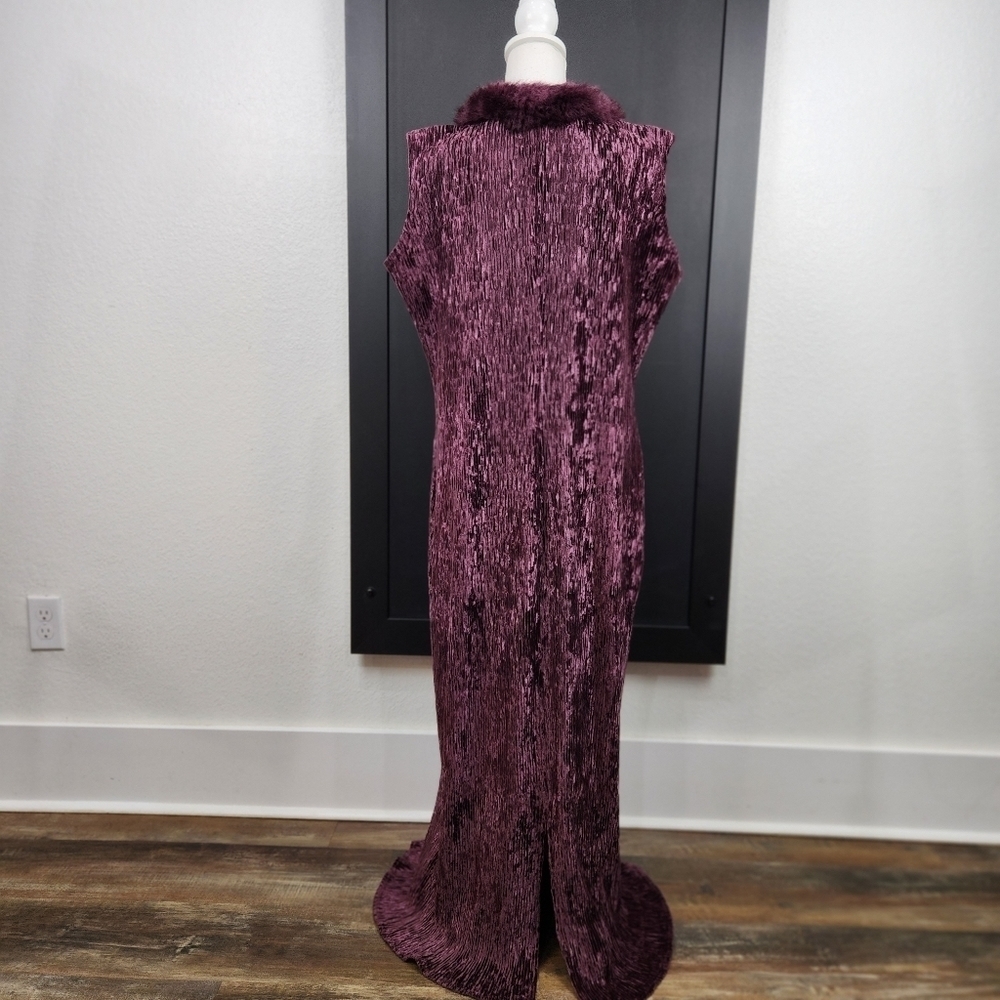 Beautiful Vintage 80's Linda Lundstrom Faux Fur Coller Maxi Dress Size Medium - Picture 6 of 11